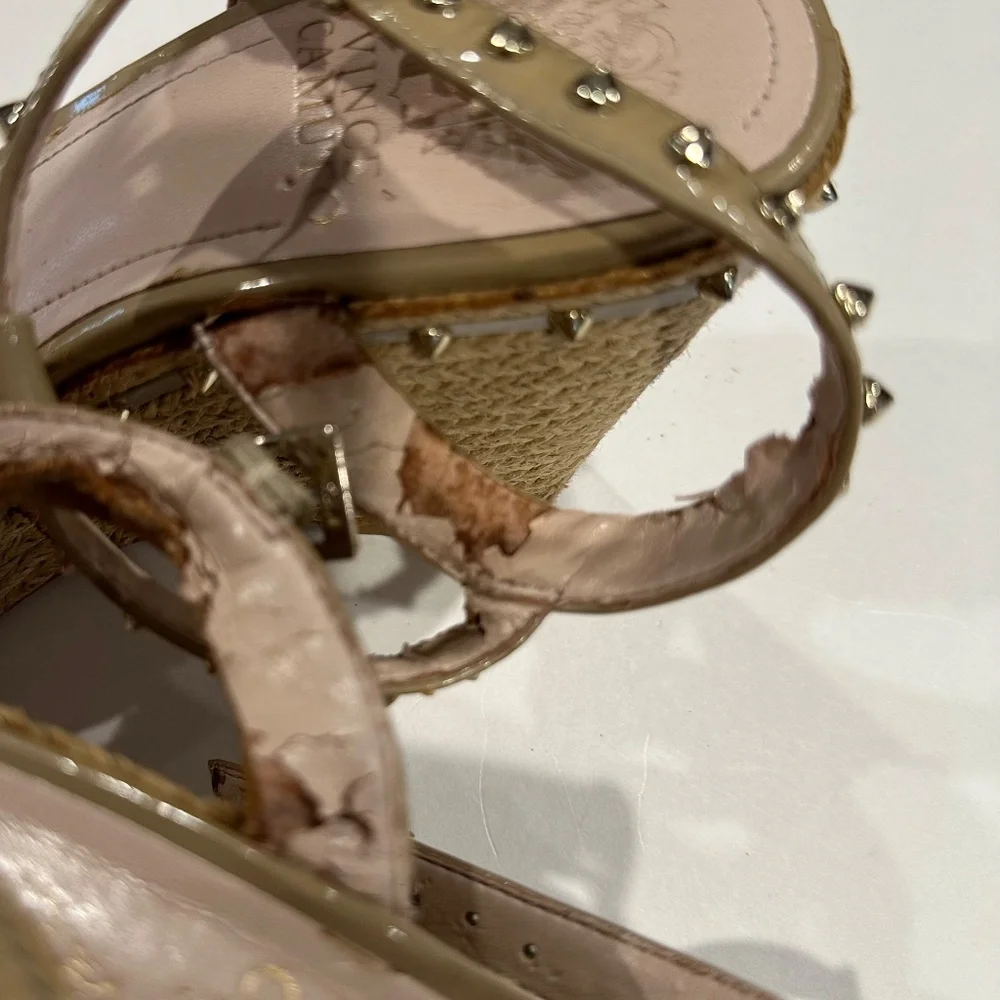 Vince Camuto Spiked, Tan, Patent Leather, Wedge Heels - Size‎ 7.5